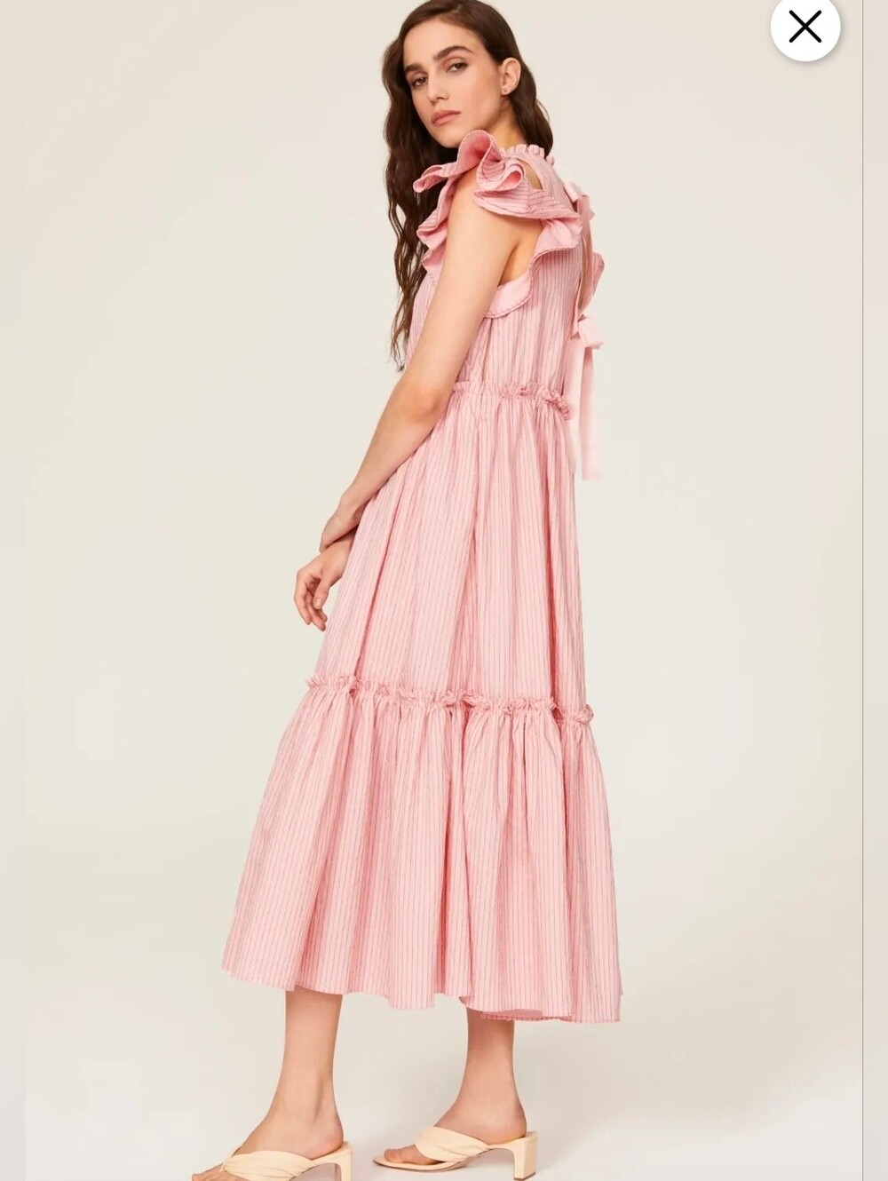 Cinq à Sept Pink Striped Tiered Maxi Dress Coquette Cottagecore Ruffle